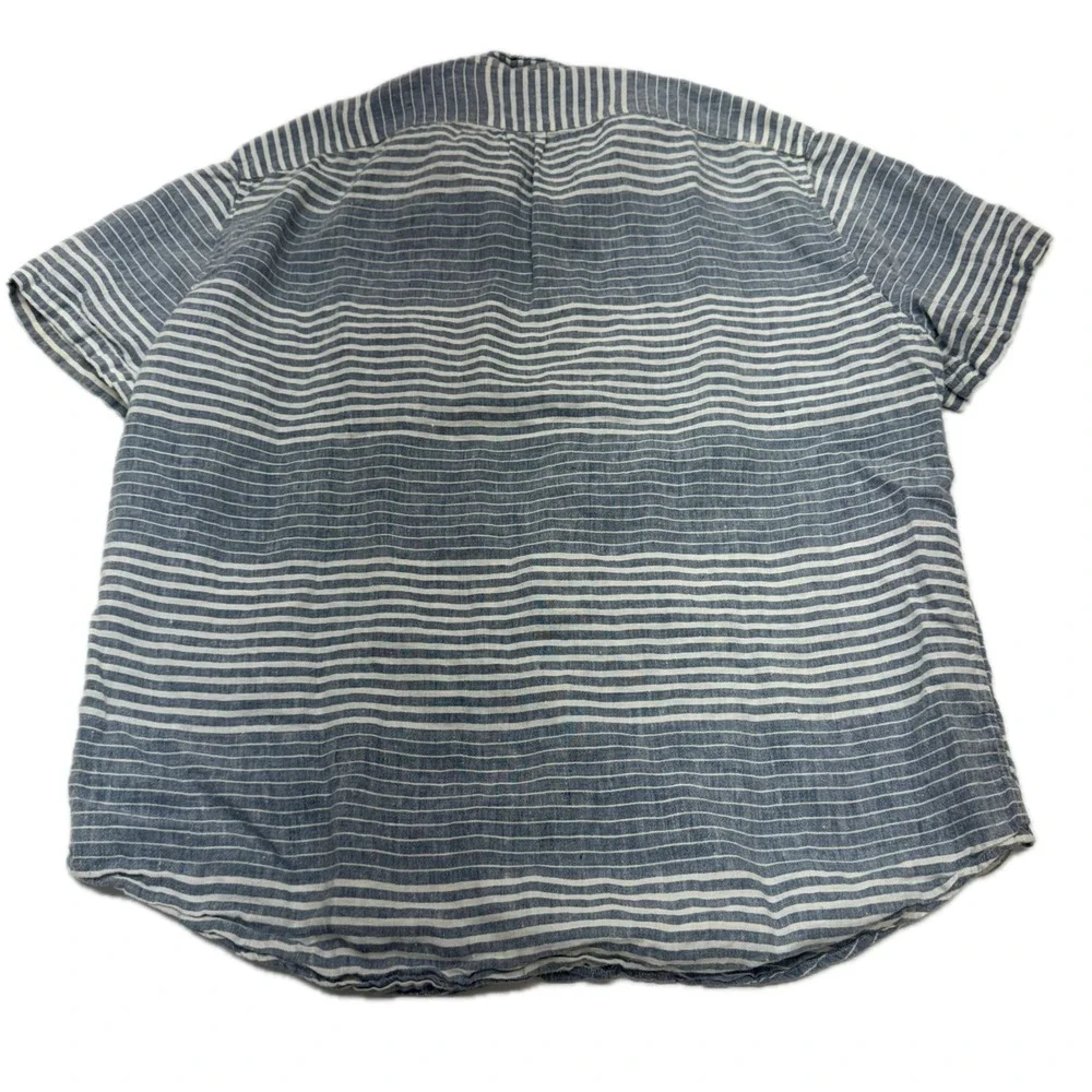 J Crew Irish Linen Button Down Shirt Mens XL Blue Striped Coastal Preppy